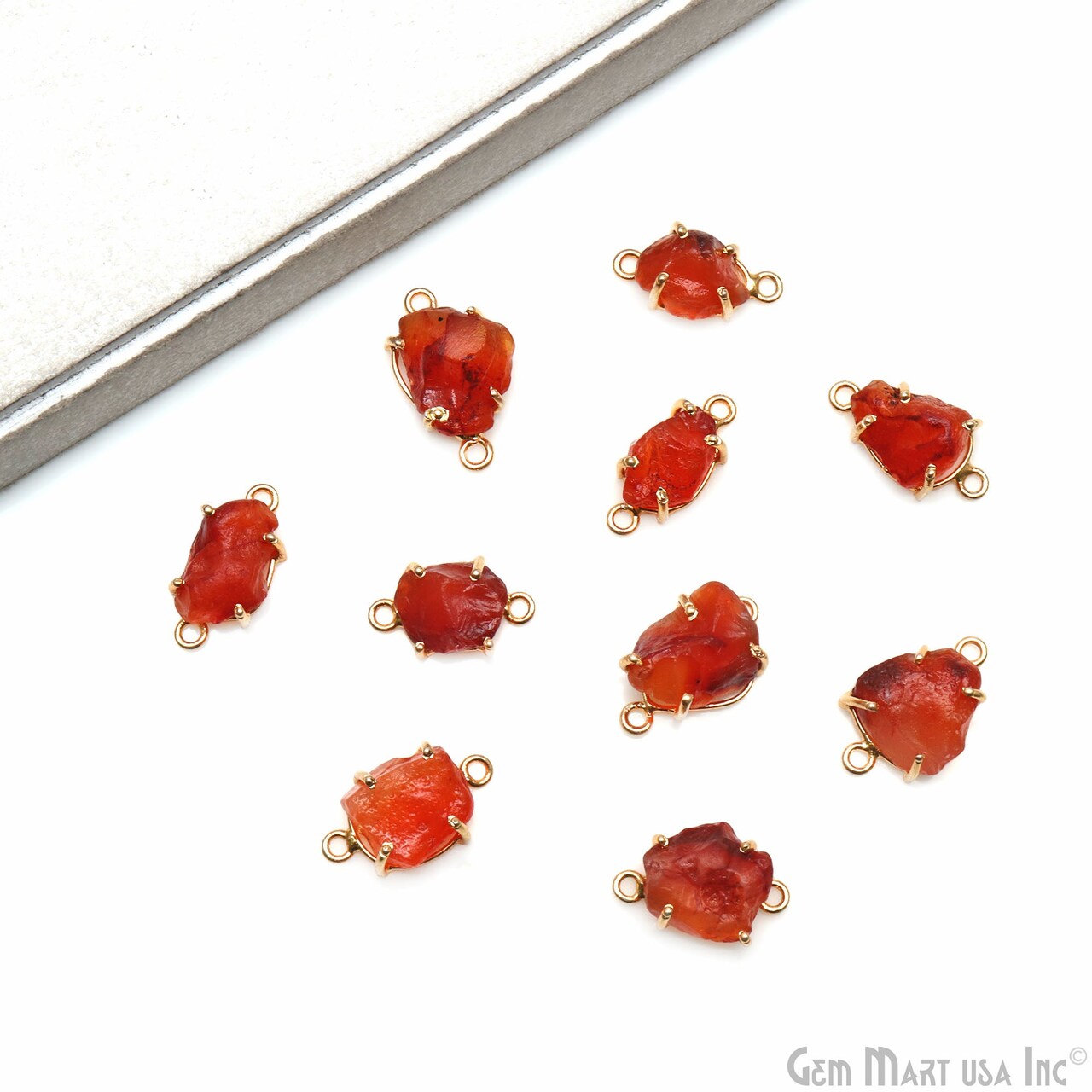 Rough Gemstone Bracelet Charm, 18x12mm Gold Plated Prong setting, Single Bail Gemstone Connector, GemMartUSA (50656)